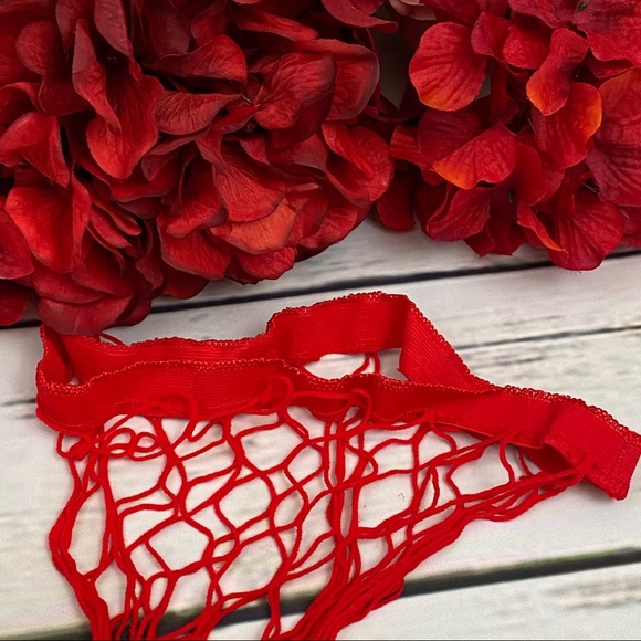 Sexy Red Fishnet Stockings with Hearts & Rhinestones - Picture 11 of 14